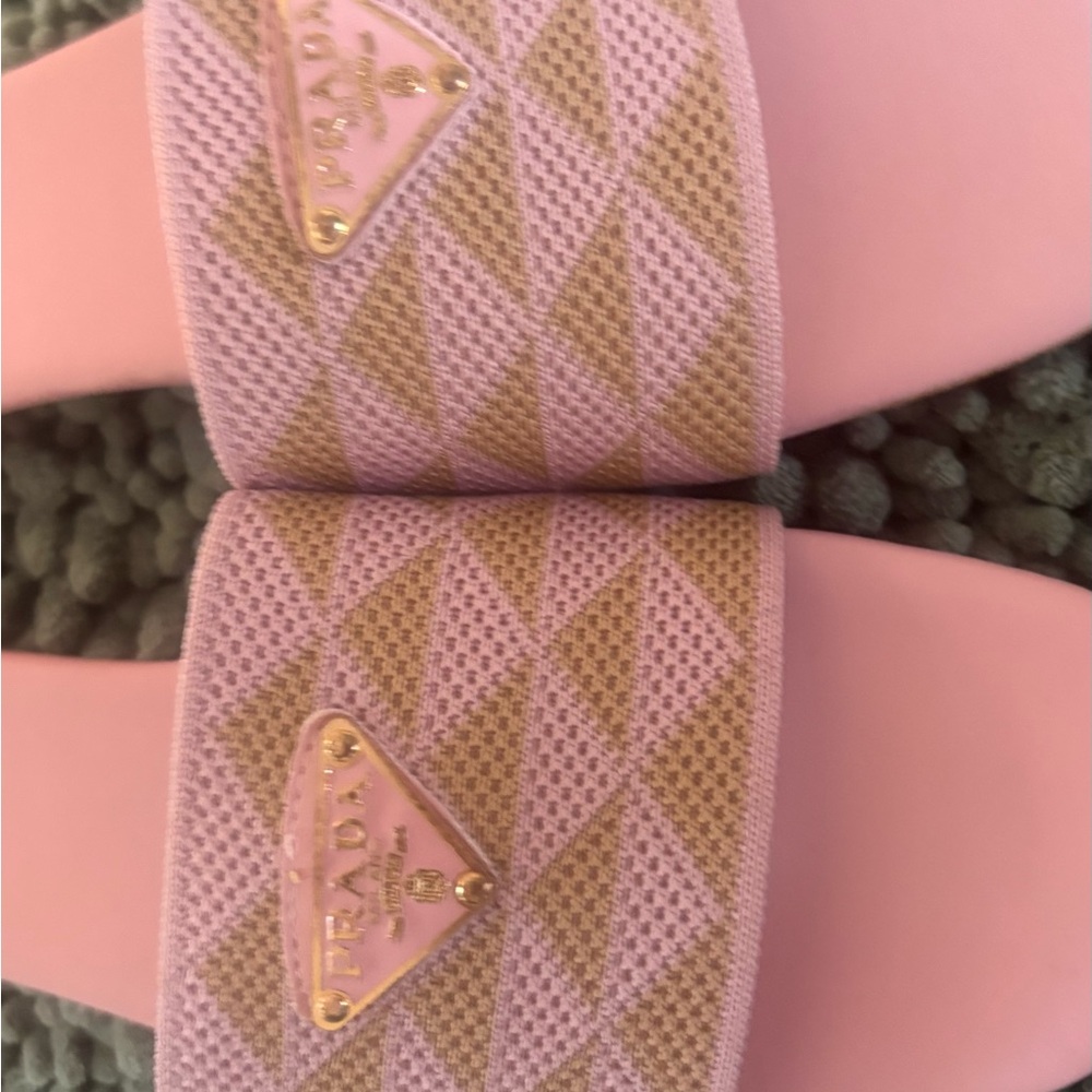 Pink Mesh Slide Sandals with Gold Logo - Picture 4 of 8
